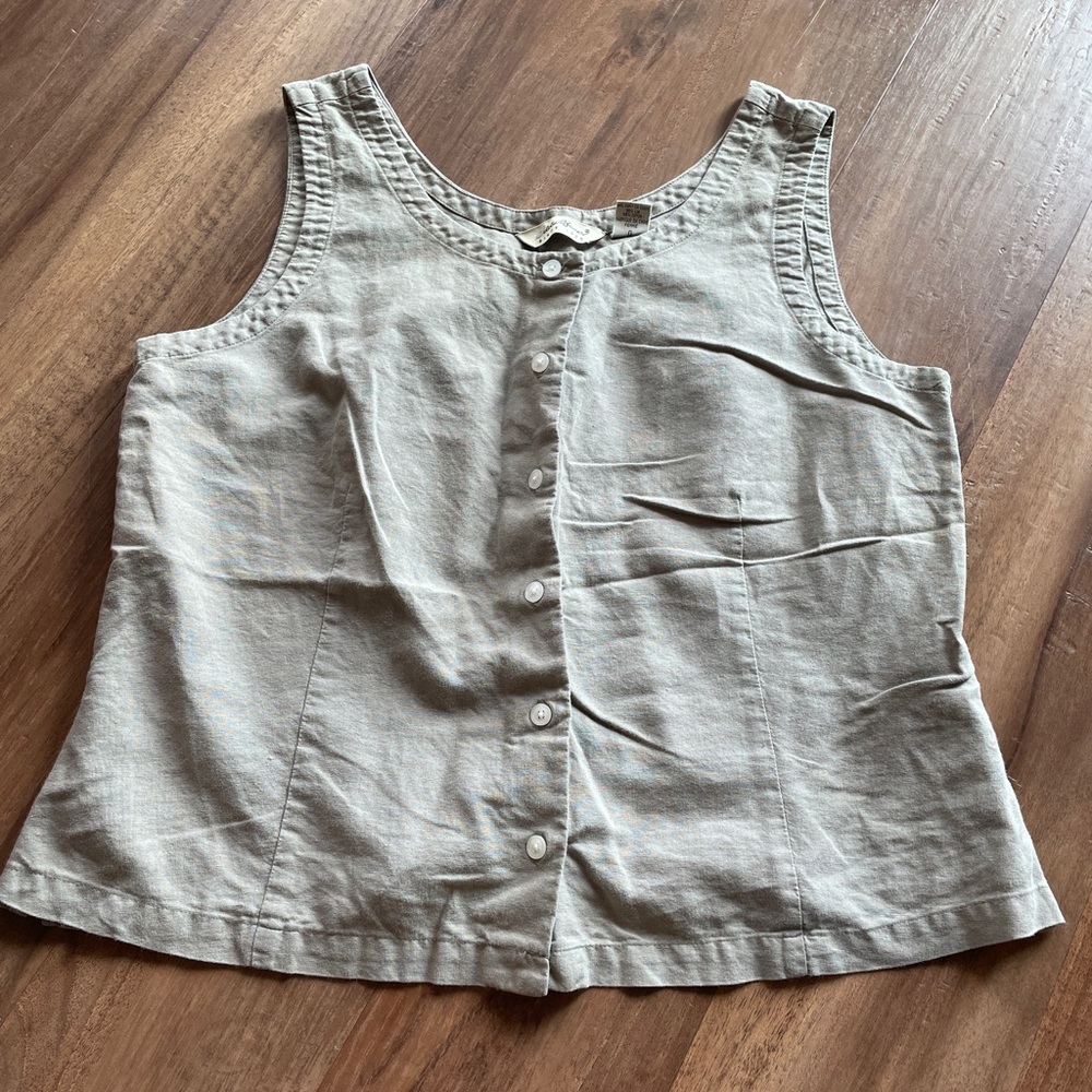 Eddie Bauer Linen-Cotton Sleeveless Button Front Top - Beige